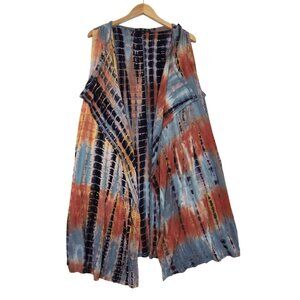 Boho Tie Dye Hooded Duster Vest Womens 1X Lagenlook Fairy Grunge Indie Festival